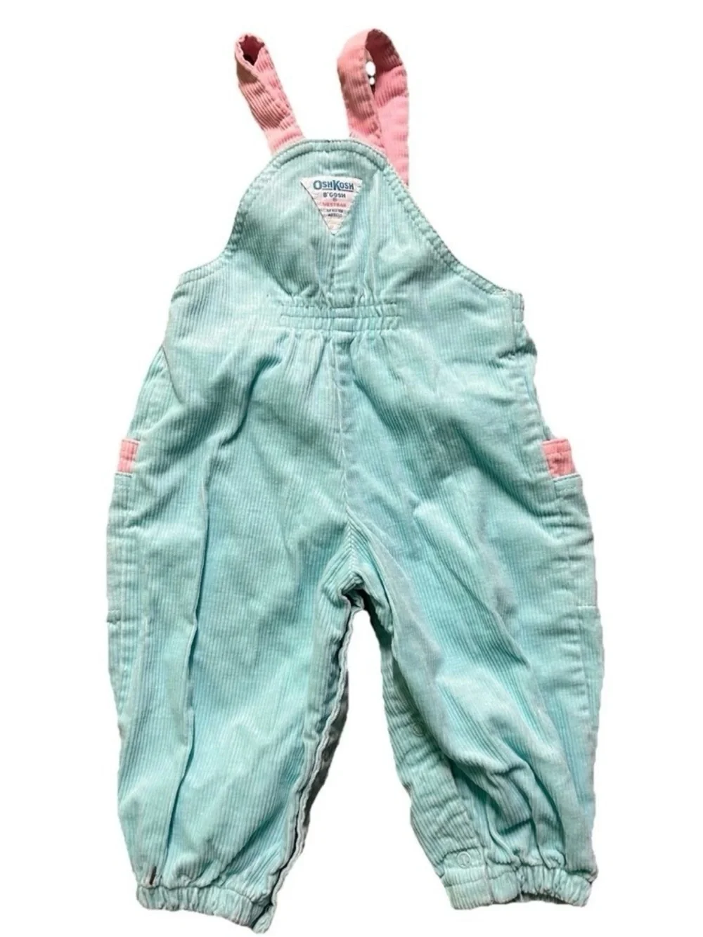 Vintage Oshkosh Toddler Girl Pink Blue Corduroy Overalls Size 24 Months VGUC